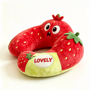 Almohada de Viaje de Peluche con Forma de Fresa Personalizada, Cojín en Forma de U con Personaje de Fresa de Dibujos Animados - Product Image 1