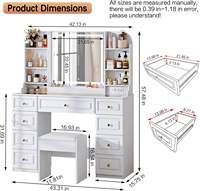 Coiffeuse moderne en bois avec miroir éclairé, table de maquillage blanche avec étagère latérale de rangement pour chambre/salon – Vente en gros
