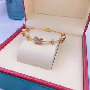 DAIHE High Quality Korean Diamond Butterfly Shell Stainless Steel Geometric Letter Bracelet
