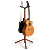 Support de Guitare Double à Verrouillage Automatique en Noyer Noir, Trépied de Sol pour Guitare, Basse, Violoncelle avec Anneau de Protection en Caoutchouc