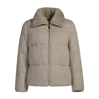 Veste bomber épaisse en duvet de canard avec garniture en fourrure courte d'hiver Jxwatcher pour femmes, coupe ample décontractée, manches en tricot respirantes, coupe-vent, blanc