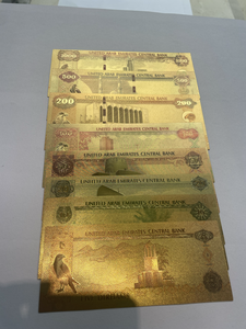 Set di 8 Banconote in Lamina d'Oro dagli Emirati Arabi Uniti del Medio Oriente - Set Completo all'Ingrosso Novità per Feste - Product Image 2