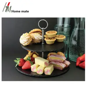 Selling natural slate stone eco-friendly slate cake stand tier food stand