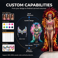 Tenue de performance OEM pour le Carnaval de Trinité-et-Tobago : Combinaison Premium en Lycra à franges de strass, découpes et ornements en cristal, idéale pour le lundi
