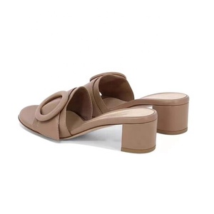Women's Circle Buckles Sandals Open Square Toe on Shoes Low Chunky <b>Heels</b> Comfortable Slides Dress Mules - Product Image 4