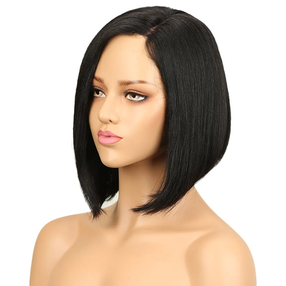 Joedir Straight Hair Left Side Part Short Bob Ombre Color Lace Wigs For Black Women Brazilian Hair U Part Wig Human Hair