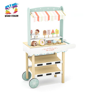 Juguete de juego de simulación de madera para niños, supermercado, tienda de comestibles con soporte de carrito de tendero de helado para juego de cocina W10A273 - Product Image 1