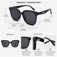 Lunettes de soleil polarisées carrées en polycarbonate, monture noire, verres gris, protection UV400, anti-éblouissement, monture intégrale pour la conduite et les activités de plein air