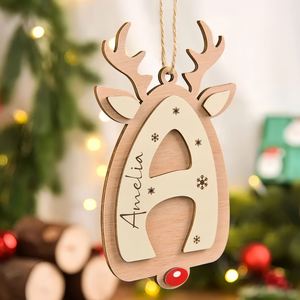 Letra de Reno Personalizada con Nombre, Adorno Navideño de Madera Personalizado para Árbol, Etiqueta Festiva, Regalo Conmemorativo - Product Image 1