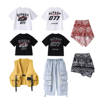 Ensemble de vêtements de danse de rue hip-hop pour filles, cool et élégant, tenue de performance de danse de rue hip-hop à manches courtes