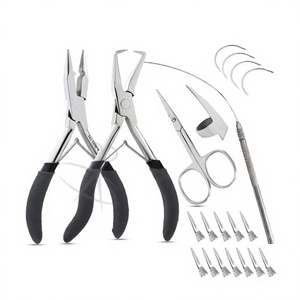 My Hair Tools pro Kits de herramientas para extensiones de cabello Plata 4 piezas Agujas tipo C Removedor de microperlas y juego de alicates de cierre Tirando de bucle y gancho - Product Image 1