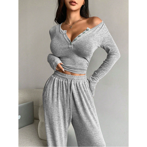 <span class=keywords><strong>ชุด</strong></span>เซ็ต<span class=keywords><strong>ชุด</strong></span>นอนผู้หญิงคอวี<span class=keywords><strong>แขน</strong></span><span class=keywords><strong>สั้น</strong></span>รัดรูปกางเกง<span class=keywords><strong>ขา</strong></span>กว้างทันสมั<span class=keywords><strong>ย</strong></span>2026ฤดูใบไม้ร่วง - Product Image 2