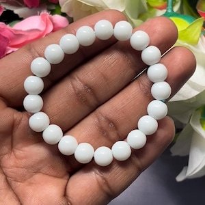 Best Quality White Quartz <b>Bracelet</b>: Round Gemstone Beads, Stretch <b>Bracelet</b> Unisex Classic Style Certified Anniversary Gift - Product Image 2