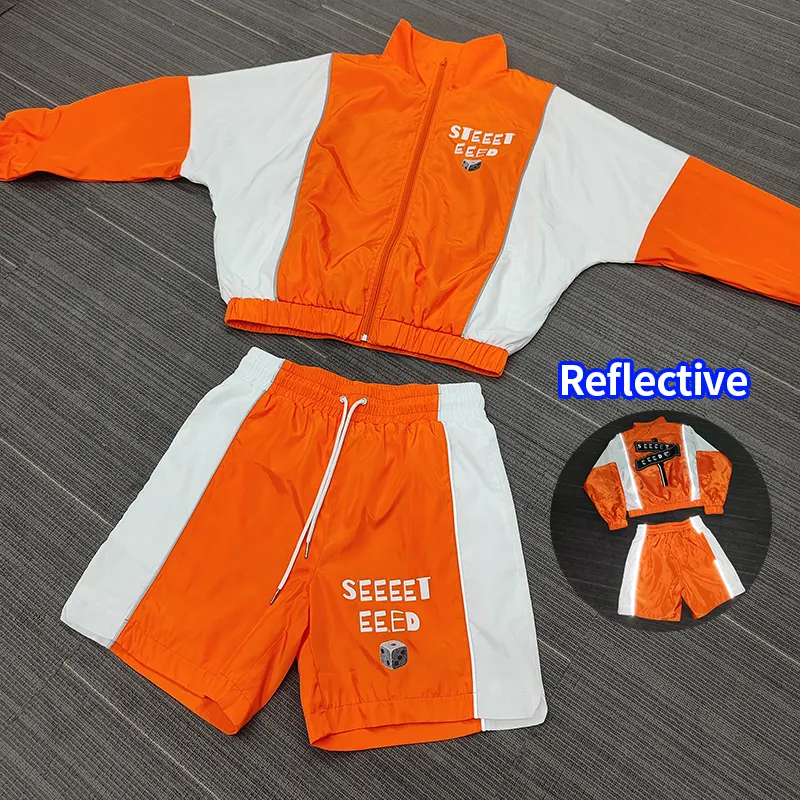 YSJY Herren Sets zweiteilige benutzer definierte Wind breaker Shorts und Jacke Trainings anzug reflektierende Reiß verschluss Nylon zweiteilige Wind breaker Short Set