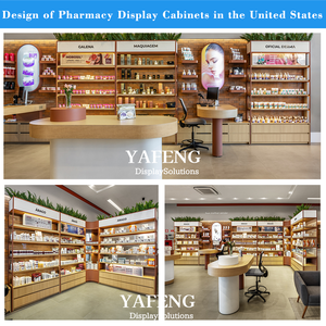 Il design moderno degli interni di una farmacia negli Stati Uniti IT è realizzato combinando un bancone da farmacia con struttura in metallo e impiallacciatura in legno - Product Image 2