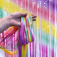 Rideau à franges en feuille métallique, dégradé arc-en-ciel, couleur bonbon Pastel, guirlandes métalliques, toile de fond pour fête d'anniversaire