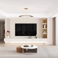 Meuble TV long en bois moderne et minimaliste avec écran LED intégré au sol, console de rangement pour appartement, salon, téléviseurs 65+ pouces