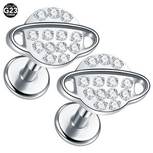 Titane Interne Fileté Saturne Planète Boucles D'oreilles Pave Set CZ <span class=keywords><strong>Titan</strong></span> Goujons Dos Plat Oreille Tragus Cartilage Goujons - Product Image 1