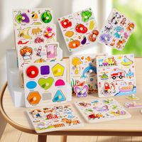 Dibujos animados vehículo Animal frutas rompecabezas de madera mano agarrar juegos de mesa niños educativos Diy Montessori juguetes para niños niñas