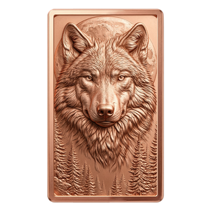 Barra di Rame da Collezione 10 oz 999 Puro, con Lupo Selvaggio che Urla e Albero di Pino, Rilievo 3D, Tema Foresta - Product Image 1