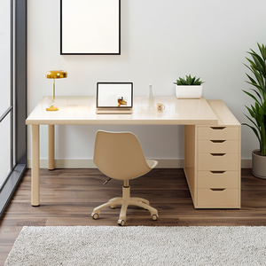 Bàn học một người bằng gỗ màu trắng hiện đại với 5 ngăn kéo Bàn máy tính cho văn phòng gia đình phòng khách căn hộ - Product Image 6