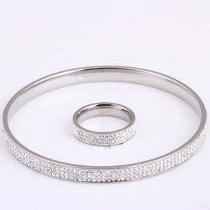Conjunto de Pulsera y Anillo de Acero Inoxidable con Incrustaciones de Diamantes de Imitación, Joyería de Moda, Diseño Redondo de 5MM, Ideal para Regalo - Product Image 4