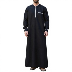 Wholesale Cheap Saudi <b>Men</b> Islamic <b>Thobe</b> Embroidery Oman Robes Muslim Winter Summer Polyester Breathable Floor Length Collarless - Product Image 1