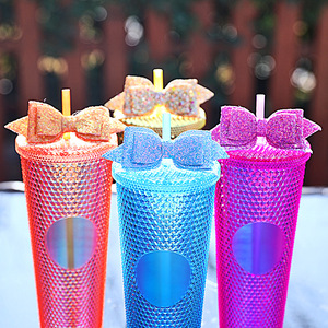 Sequin Bow Cup Diamond Corn Cup Accessory Straw Cup Creative High Value Party Drinkware - Product Image 1