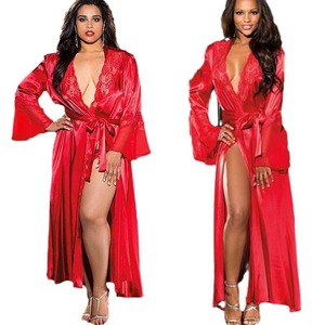 Commerce transfrontalier de lingerie sexy pour femmes, peignoirs extra longs en dentelle transparente de style européen et américain, grandes tailles - Product Image 5