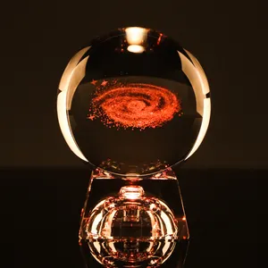 Wholesale Shinning Customized Laser Engraved K9 Crystal Balls With LED Wood/crystal Base Many Size Multi-color