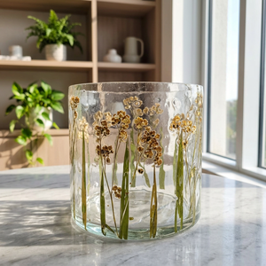 Photophore décoratif en verre léger fait main, imprimé par transfert thermique bicolore à motif floral, pour la décoration intérieure - Product Image 3
