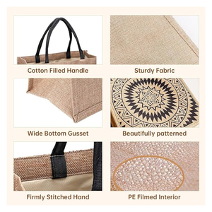 กระเป๋าผ้าปอกระเจาพิมพ์ลายตามสั่งมีดีไซน์สีดำมันดาลา | ถุงผ้าช็อปปิ้งที่มีด้ามจับผ้าฝ้ายเป็นมิตรกับสิ่งแวดล้อม - Product Image 5