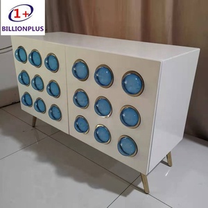 Armario de almacenamiento lateral para sala de estar, laca blanca de alto brillo, Bola de acrílico azul, patas doradas, Jonathan <span class=keywords><strong>adler</strong></span> Globo - Product Image 2