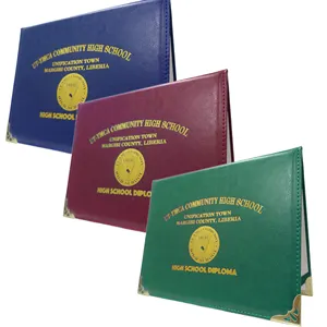 Green Red Blue Common Color Combination Certificate Set Promotion Price Custom Smooth Cover Leather Diploma Document Holder