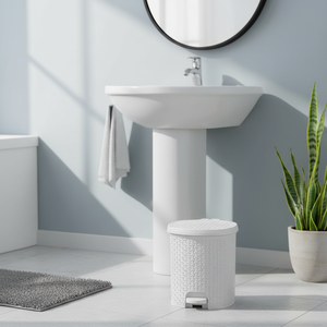 Multipurpose waste <b>bin</b>/<b>bin</b> with <b>lid</b>, rattan design, 11.5L capacity, 27.5x29x32.5 cm, Nordic white color - Product Image 3