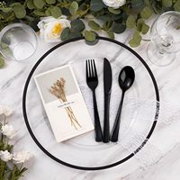 Assiettes de présentation noires avec bordure noire, 12 pouces, jetables, pour Nouvel An/Dîner/Fête de mariage/Anniversaire