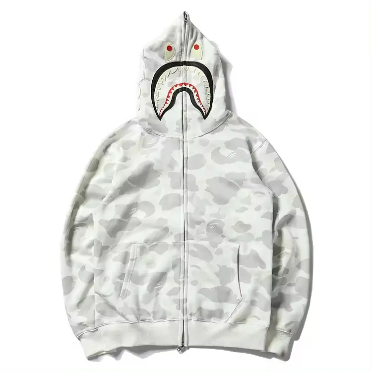 2023 Großhandel individuelle Sweatshirts lässig voller Reißverschluss Übergröße Herren Hoodie Bape Shark Hoodies