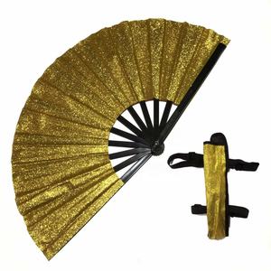 <b>Portable</b> Glitter Bamboo Folding <b>Hand</b> <b>Fans</b> Kung Fu Style Music-Inspired Techniques for Festivals Christmas Parties with Holster - Product Image 1
