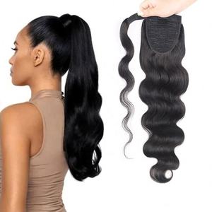 New Fashion 22inch Body Wave Ponytail Magic Paste Clip on Hairpieces 100% Human <b>Hair</b> Wrap Around Body Wave Pony Tail - Product Image 1