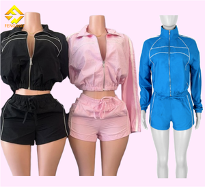 2025 New Arrivals Summer Female <strong>Clothes</strong> Zip up Jacket Top Matching Set Jogger Two Pieces Shorts Set Women Tracksuits - Product Image 1