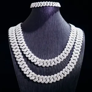 Moissanite Diamond Miami Cuban Link Chain 6~15mm White Gold Real 14K Rose Gold Necklace & Bracelet 925 Silver Plated