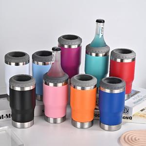 Refroidisseur de canettes en acier inoxydable 4 en 1 de 14 oz avec 2 couvercles, isolé pour canettes fines de 12 oz, bouteilles de bière, porte-vin en métal, boissons mixtes - Product Image 5