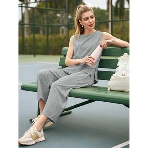 Conjunto de 2 Piezas para Mujer, Verano, Top Corto sin Mangas, Pantalones Anchos, Conjunto de Yoga, Largo hasta el Tobillo, Ropa Deportiva - Product Image 3