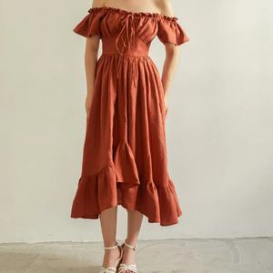 Vestidos Midi de Moda para Mujer, Casuales, de Lino y Algodón, para Verano, con Cintura Natural, Tejidos, con Patrón Sólido y Sexy, OEM - Product Image 1