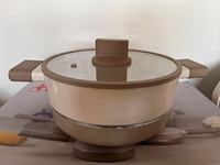 Nouvel ensemble de batterie de cuisine en aluminium pressé à induction antiadhésif, comprenant une casserole, une poêle et une casserole à sauce, avec couvercle en verre plat, en stock, certifié LFGB FDA