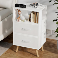 Table de chevet moderne blanche avec 2 tiroirs en tissu, rangement ouvert, table d'appoint en bois pour petit espace, chambre à coucher, salon