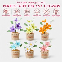 BH Siap Kirim Benang Wol Rajutan Tangan Buatan Tangan Tanaman Clematis dalam Pot Dekorasi Meja Rumah Kantor Bunga
