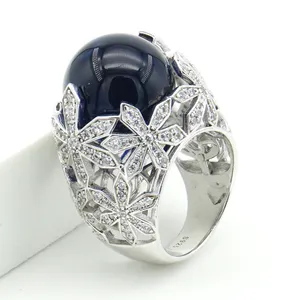 Hot sale Petaloid Star Ring Elegant Fashion Wedding S925 Silver Rings Korea Oval Zirconia Ring