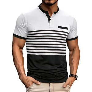 <b>Men's</b> Striped <b>Henley</b> Polo Shirt Casual Short Sleeve Printed Woven <b>Top</b> for Summer Streetwear - Product Image 2