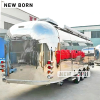 NEW BORN Camion-remorque de restauration rapide vintage, entièrement équipée pour café, crème glacée, snacks, bonbons et chips - en acier inoxydable, isolée, résistante à la rouille
